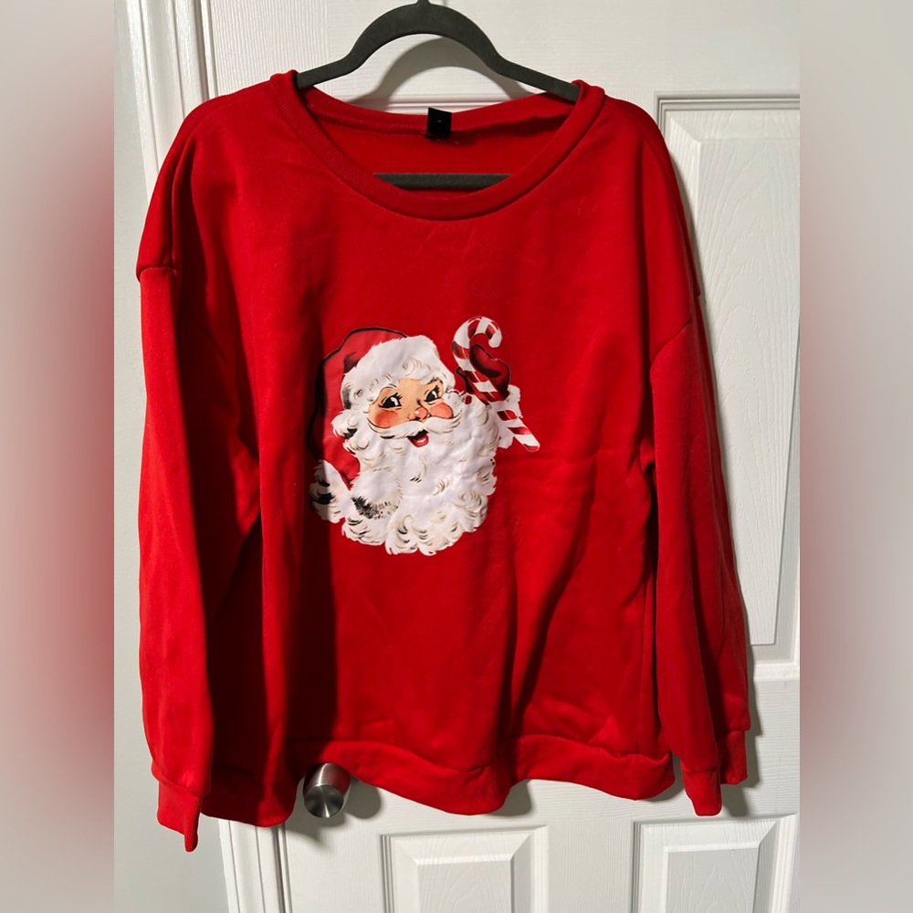 3X SANTA PRINT GRAPHIC CREW NECK SWEAT SHIRT